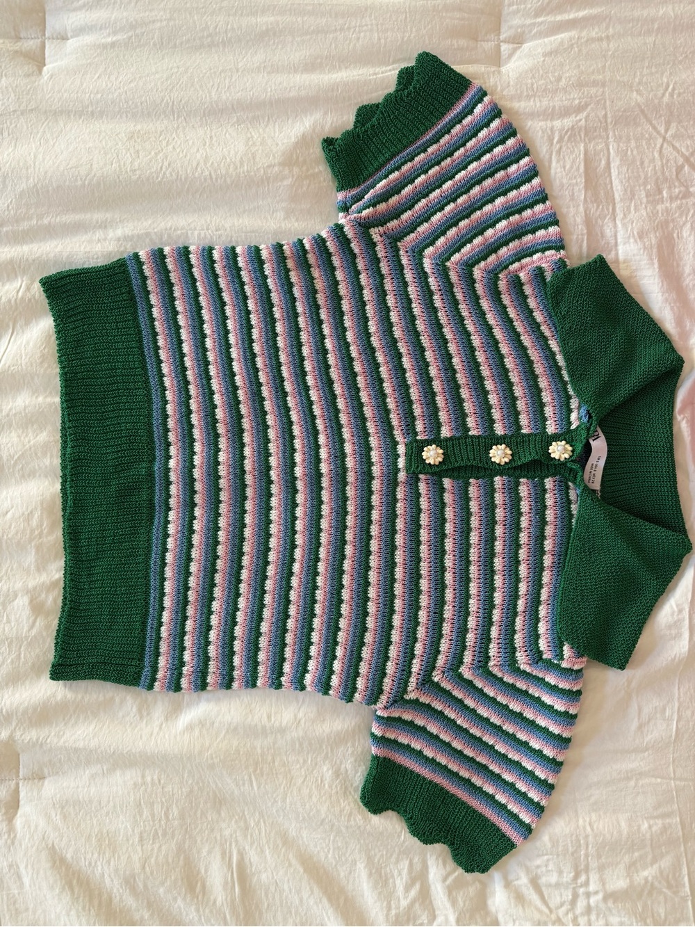Zara Green, Pink & Blue Striped Short-Sleeve Knit Top